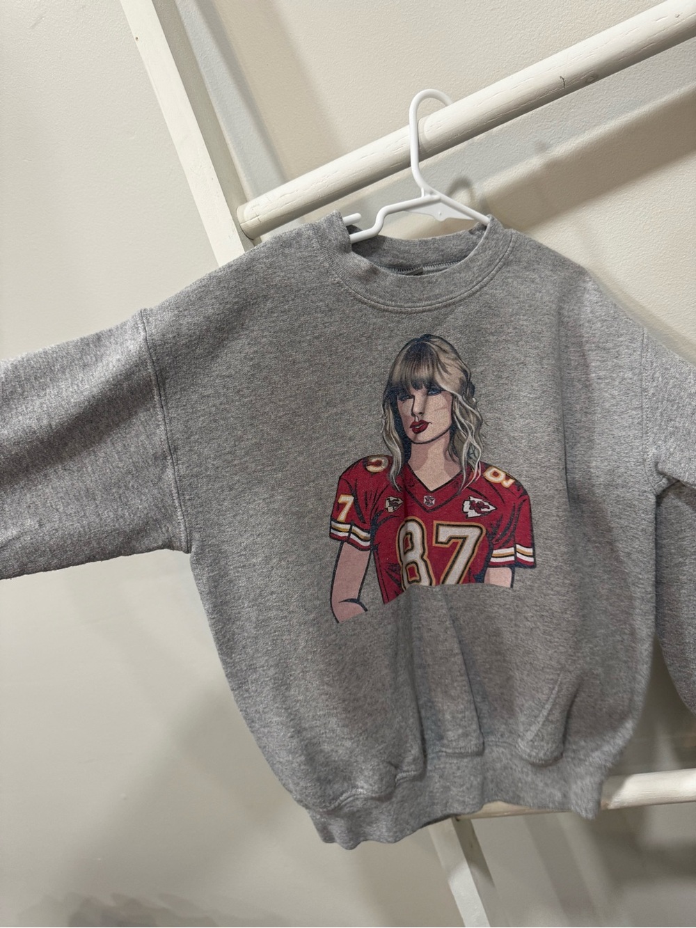 Gildan Gray Crewneck Sweatshirt with Red Graphic Jersey Print